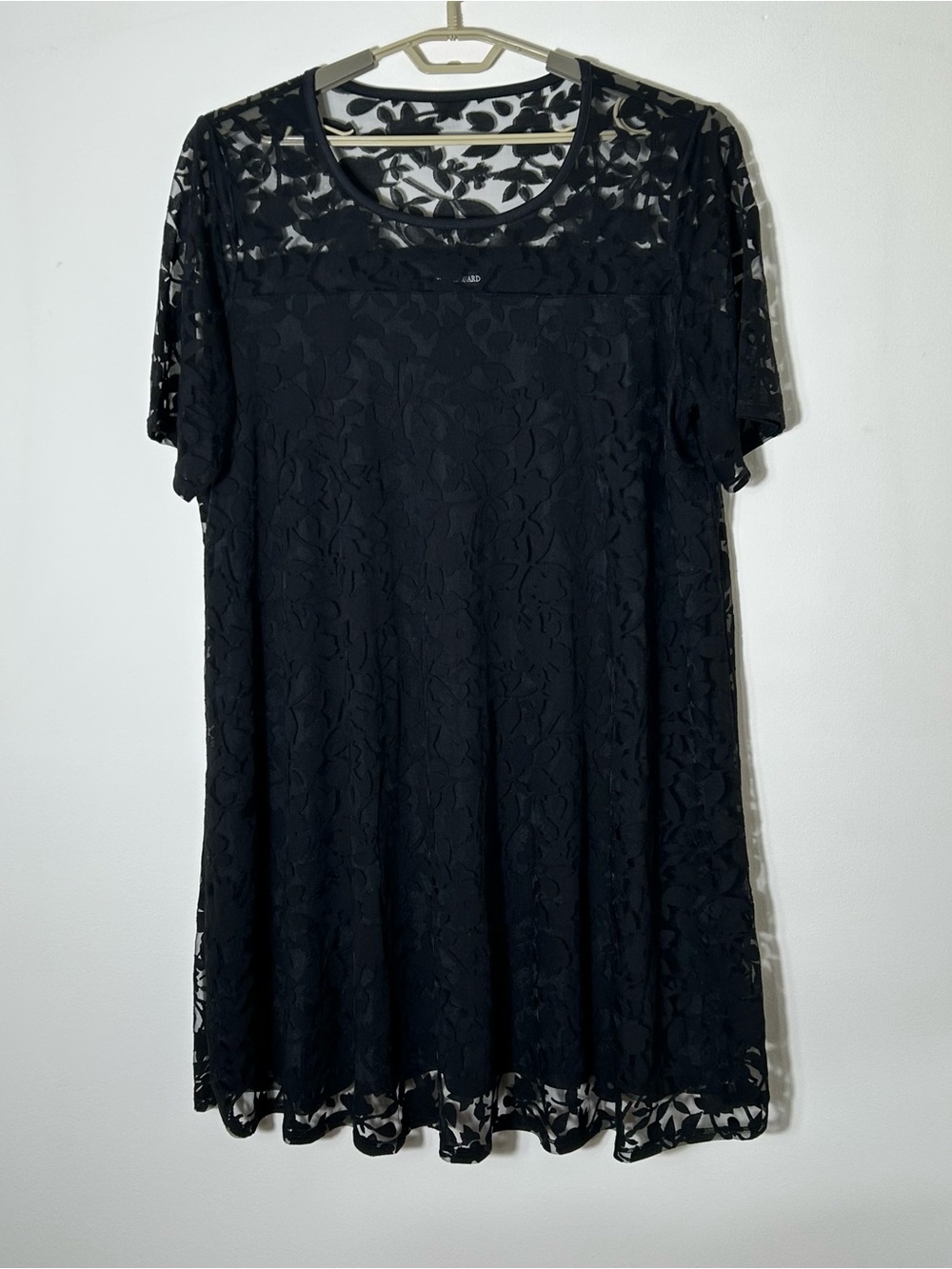 Nina Leonard Burnout Dress Size 2X Black Lined Shift Short Sleeve Wedding Party
